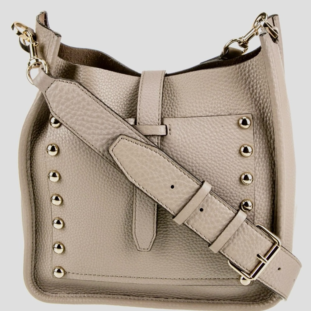 Rebecca Minkoff Studded Pebbled Taupe Leather Messenger Crossbody
